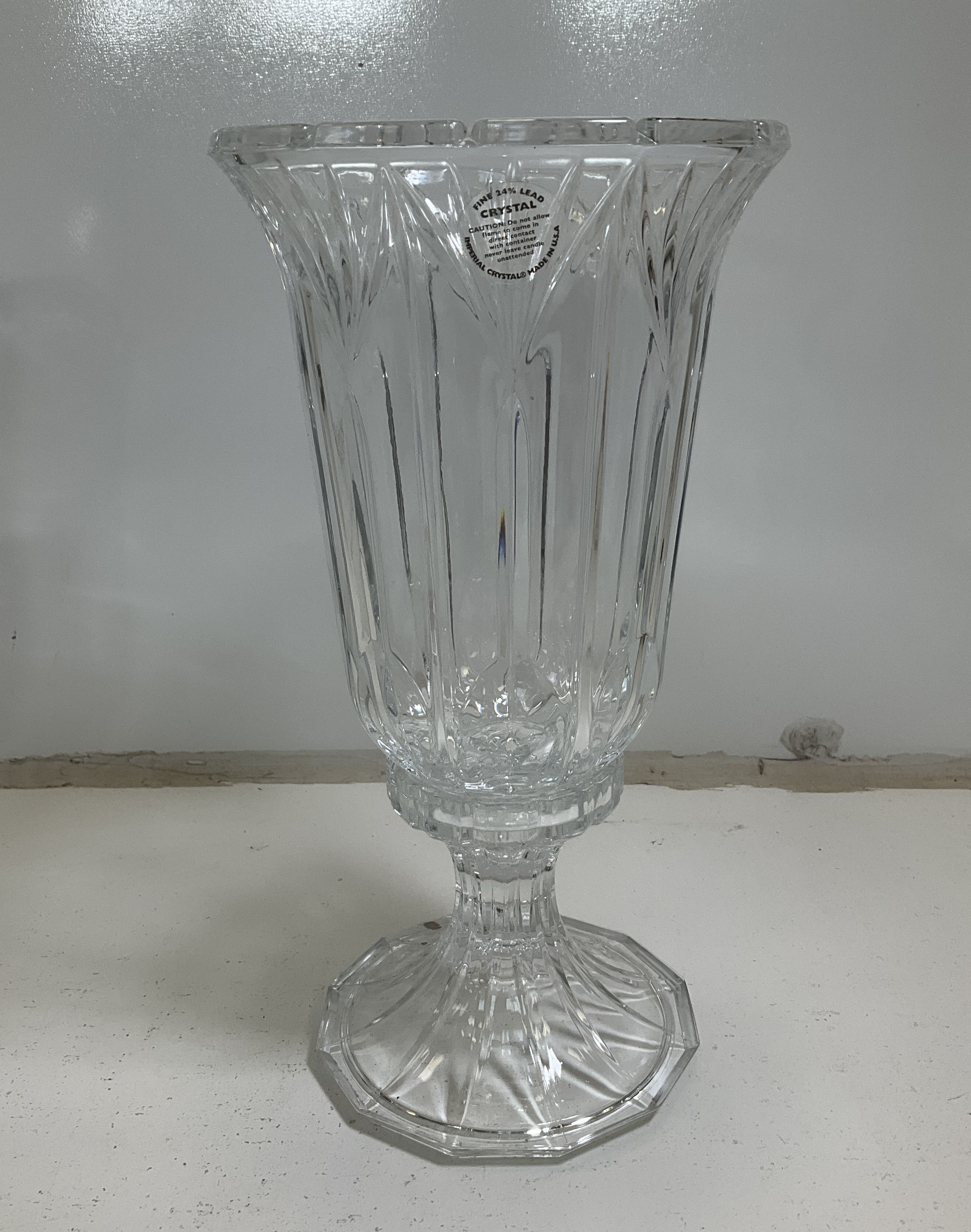 Imperial Crystal 24% Lead Hurricane Candle Holder Set 2 Mismatched Patterns