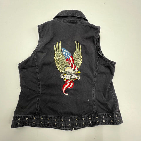 Harley-Davidson Womens Lot 2 Studded Denim Shirt & Eagle Vest Sz L