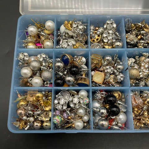 Mixed Costume Jewelry Lot Stud Post Earrings Faux Pearl Rhinestone 1.7 lbs