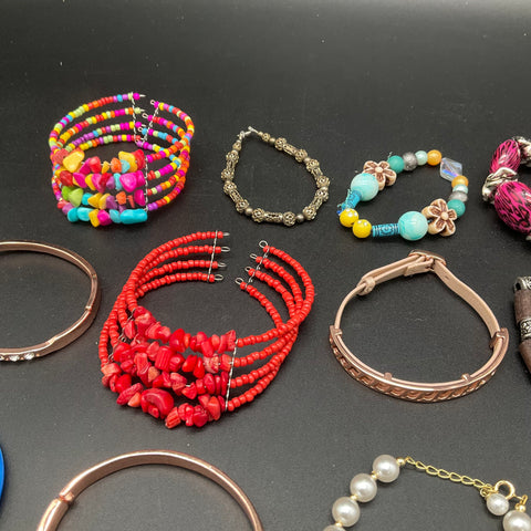 Eclectic Fashion Jewelry Bracelet Lot of 22 Beaded Bangles Cuff Boho Statement