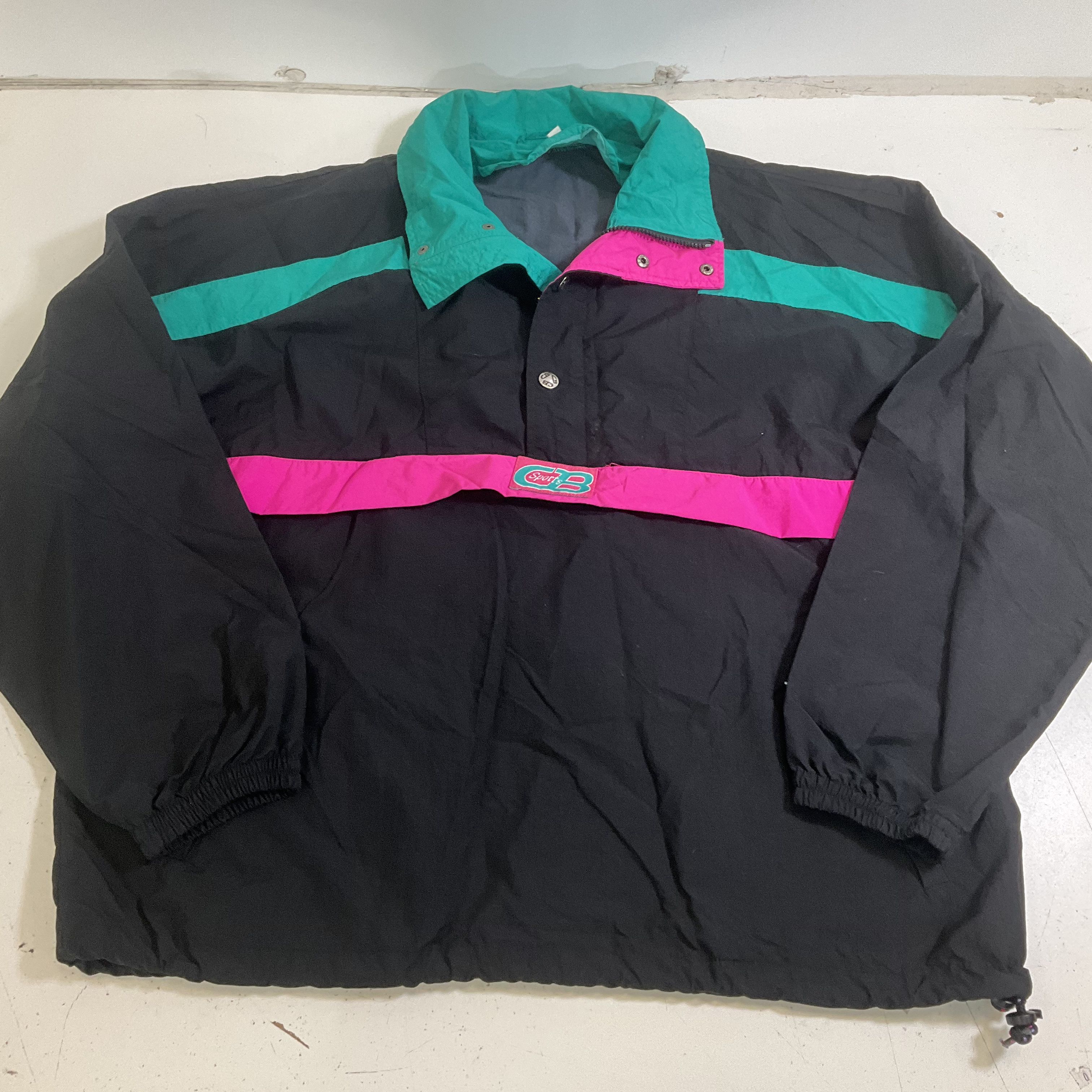 Vintage 90s CB Sports Colorblock Nylon Windbreaker Jacket Mens L Black Pink