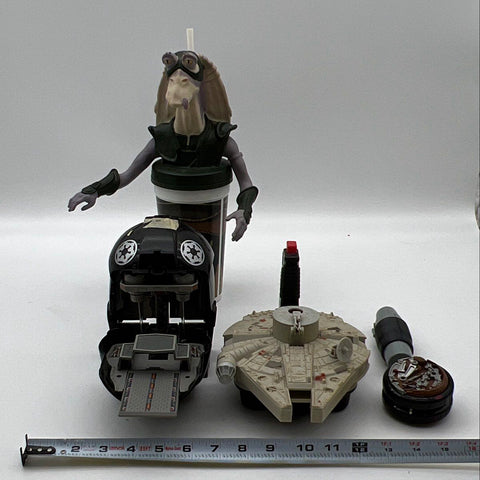 Star Wars Toy Lot Jar Jar Binks Cup TIE Pilot Micro Playset Millennium Falcon 5