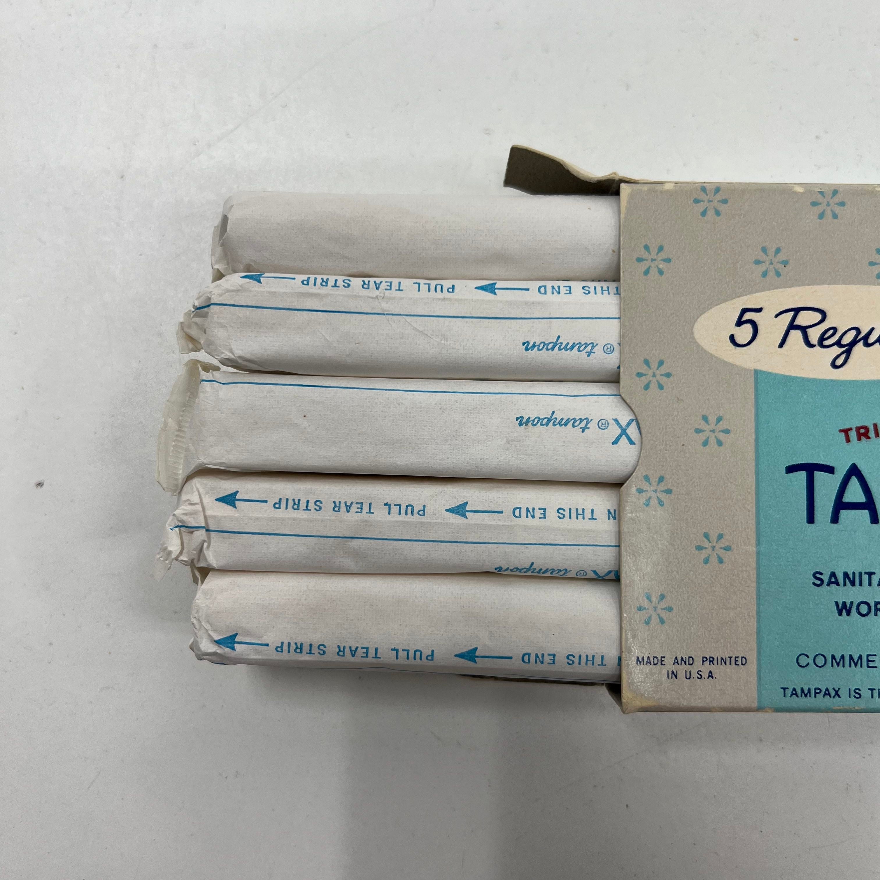 Vintage 1960s Tampax Tampons Trial Package Unused Full Box 5 Regular USA Made
