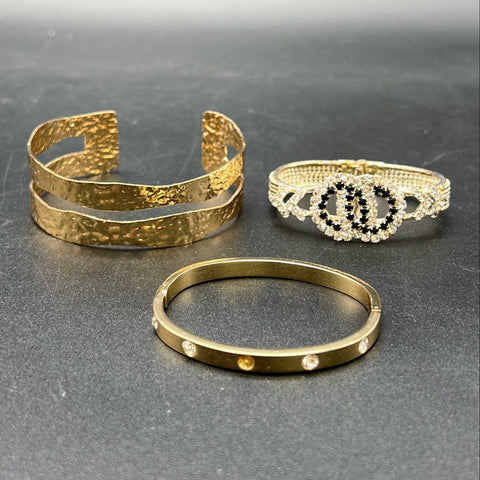 Vintage & Modern Gold Tone Jewelry Lot of 16 Bracelets Bangles Cuffs Charms