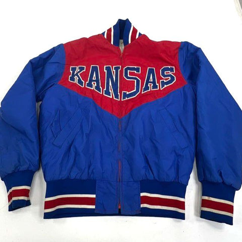 Vintage 80s Kansas Jayhawks Crimson Girls Satin Bomber Jacket Quilted Lined Sz S