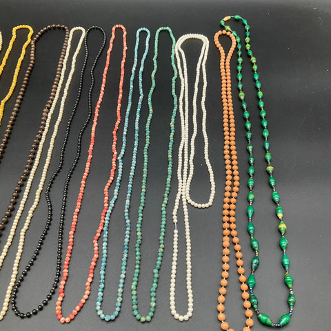 Vintage Bohemian Beaded Necklace Lot 12pc Faux Pearl Stone Wood Beads Eclectic