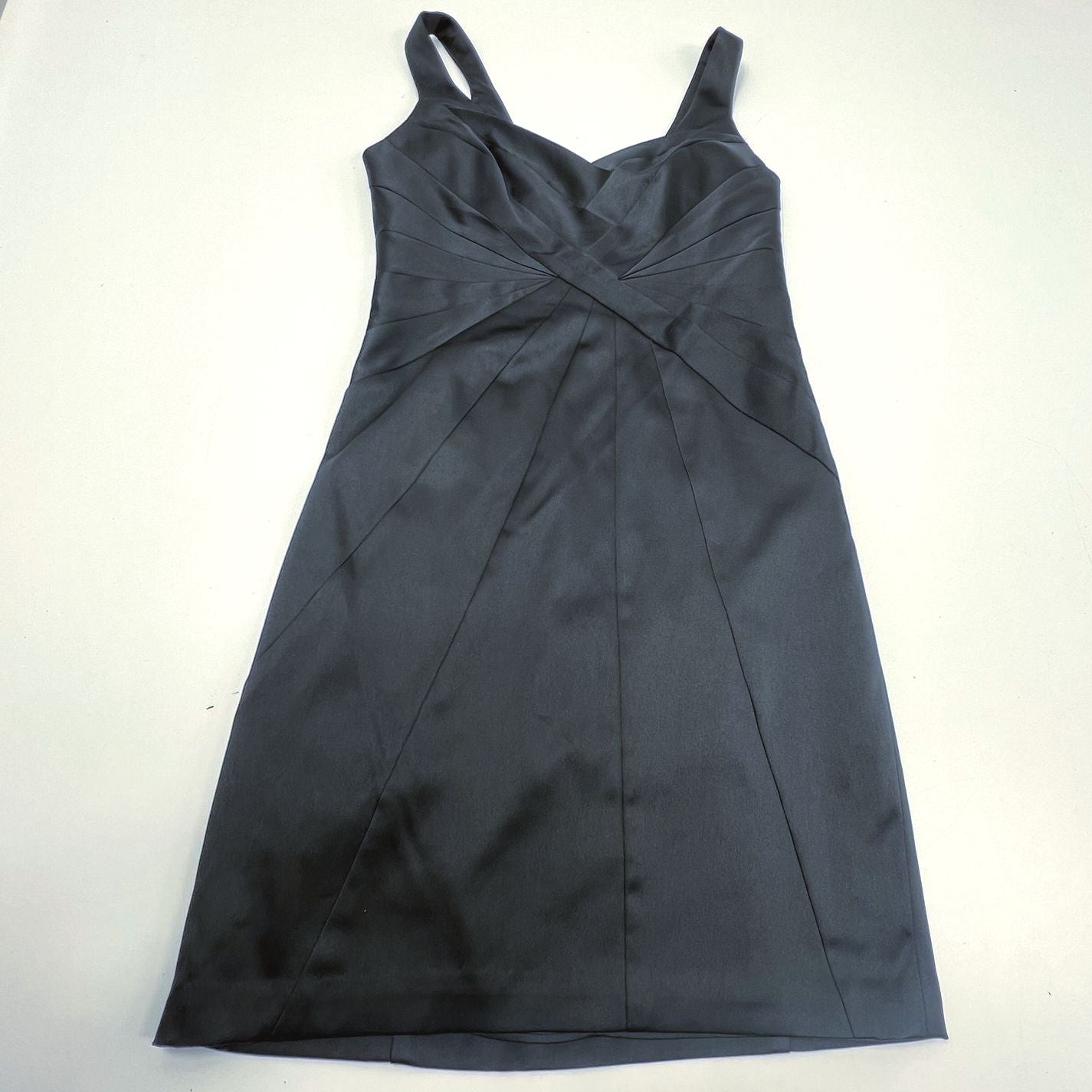 Max and Cleo Black Stretch Satin Twist Front Sheath Cocktail Dress Women's 8 NWT