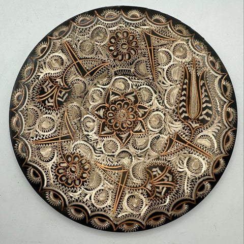 Vintage Turkish Etched Copper Wall Plates Lot 2 Gulistan Baysal Erzincan Style