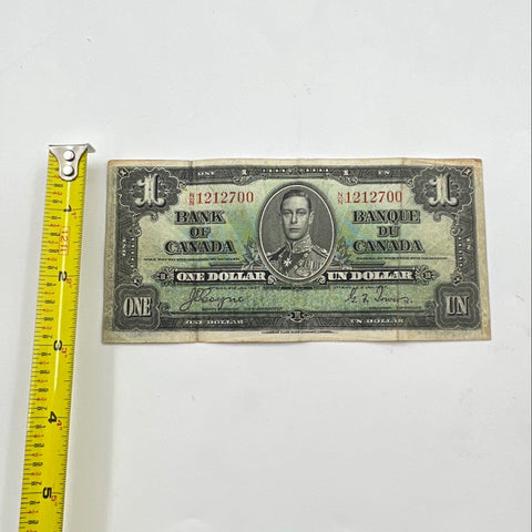 Bank of Canada One Dollar Bill 1937 Vintage Currency King George VI Banknote