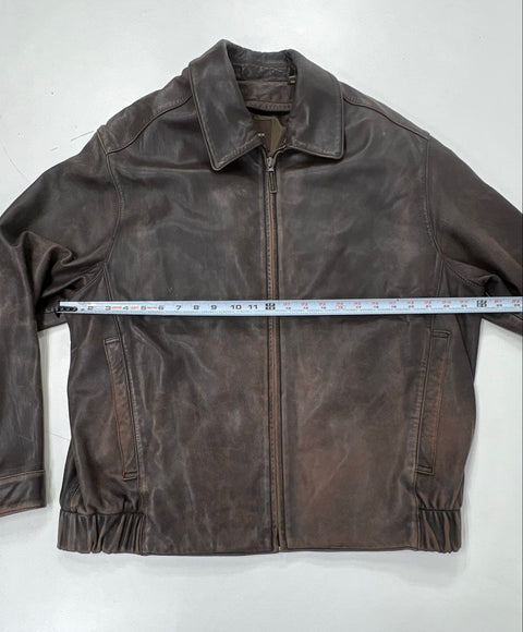 Marc New York Andrew Marc Men's Brown Leather Bomber Jacket Full Zip Sz XL