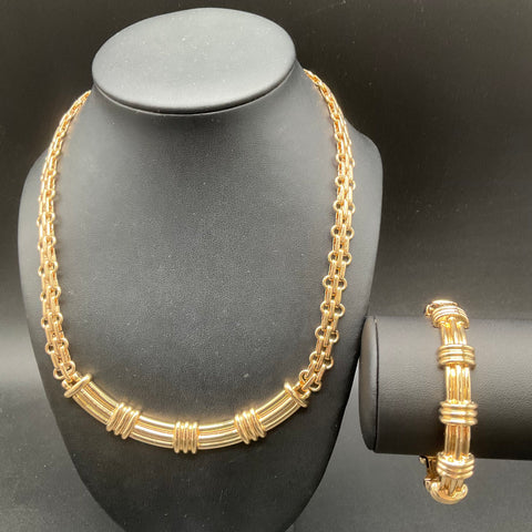 JTV Off Park Collection Gold Tone Bar Necklace and Bangle Bracelet Jewelry Set
