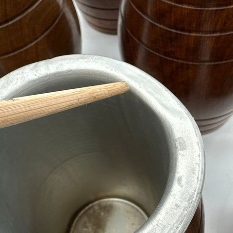 Vintage Barrel Wood Cups with Metal Liners Set of 6 Turned Wood Tumblers