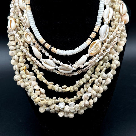 Vintage to Modern Shell Necklace Jewelry Lot Boho Beach Cowrie Puka 8+ Pieces