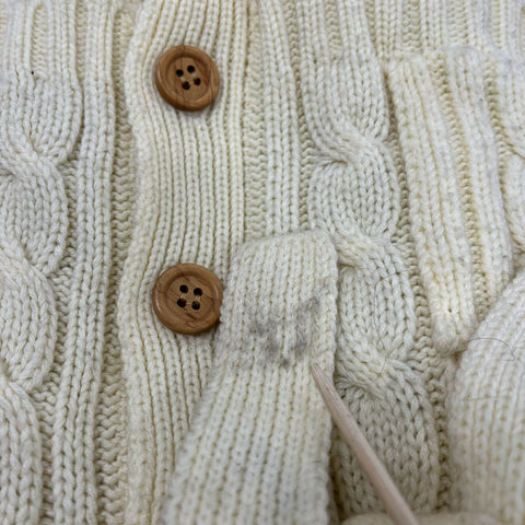 Vintage 70s Kmart Cream Cable Knit Belted Collared Cardigan Sweater Women's M