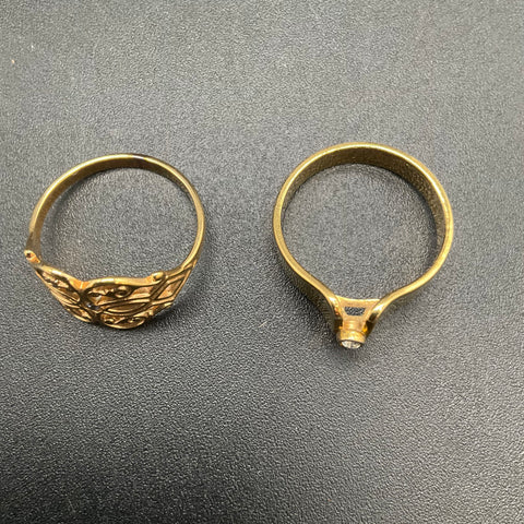 Vintage Avon Gold Tone Rhinestone Rings Lot of 2 Filigree Bypass Size 7.5 8