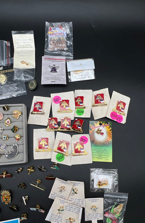 Mixed Lapel Pin Lot Vintage to Modern Military Angel Sports Marvel 1.25 lbs