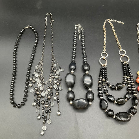 Mixed Fashion Jewelry Lot of 6 Necklaces Rhinestone Faux Pearl Beaded Statement