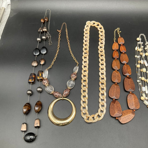 Vintage & Modern Boho Jewelry Lot of 10 Necklaces Wood Shell Beaded Acrylic