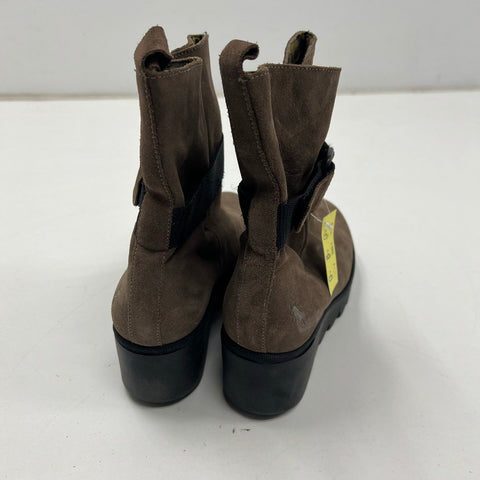 Fly London Yama Brown Suede Wedge Heel Ankle Boots Size 41