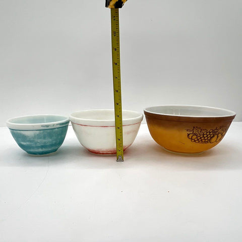Pyrex 3 Piece Mixing Bowl Lot 401 Turquoise 402 Red Stripe 403 Old Orchard
