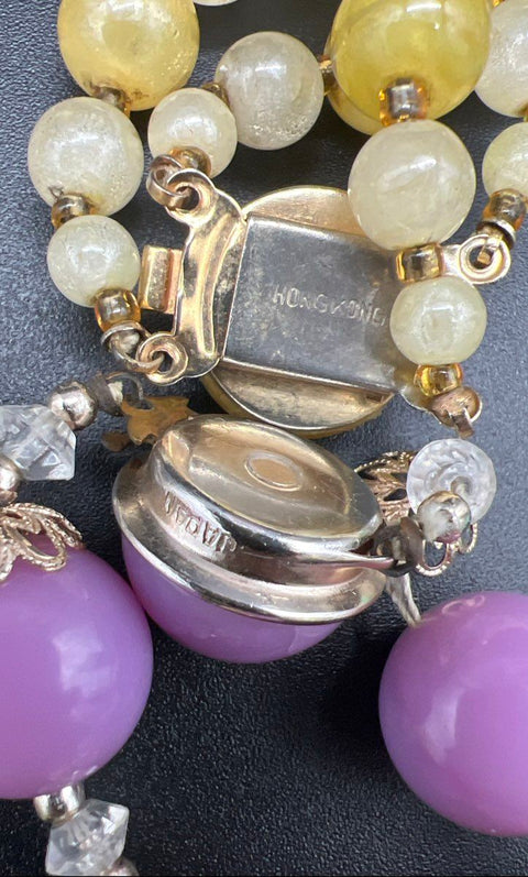 Vintage 14pc Costume Jewelry Lot 60s 70s Necklaces Brooches Pastel Beads