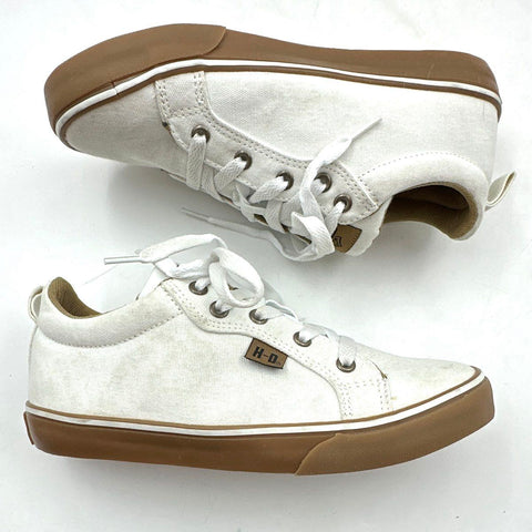Harley-Davidson Baxter White Brown Canvas Low Top Sneakers Size 7.5