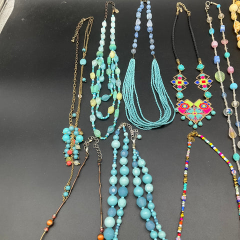 Beaded Costume Jewelry Lot of 14 Necklaces Statement Boho Shell Multi-strand