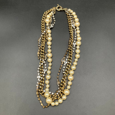 J. Crew Gold Tone Faux Pearl Clear Rhinestone Multi-Strand Necklace Bracelet Lot