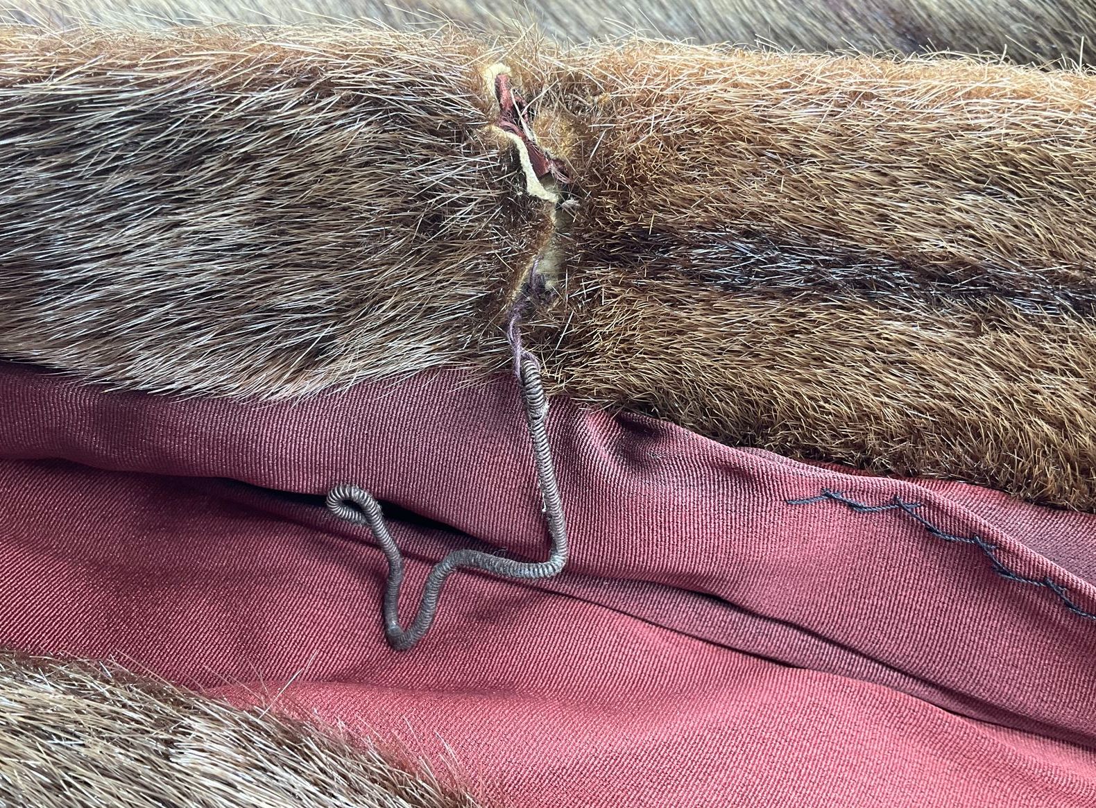 Vintage 1960s Albrecht Furs Brown Muskrat Mink Hooded Long Coat St Paul MN