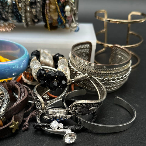 Vintage to Modern Costume Jewelry Bracelet Lot 40+ Pc Beaded Cuffs Bangles