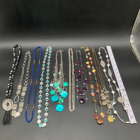 Costume Jewelry Lot of 10 Necklaces Statement Beaded Chain Coin Tassel Long