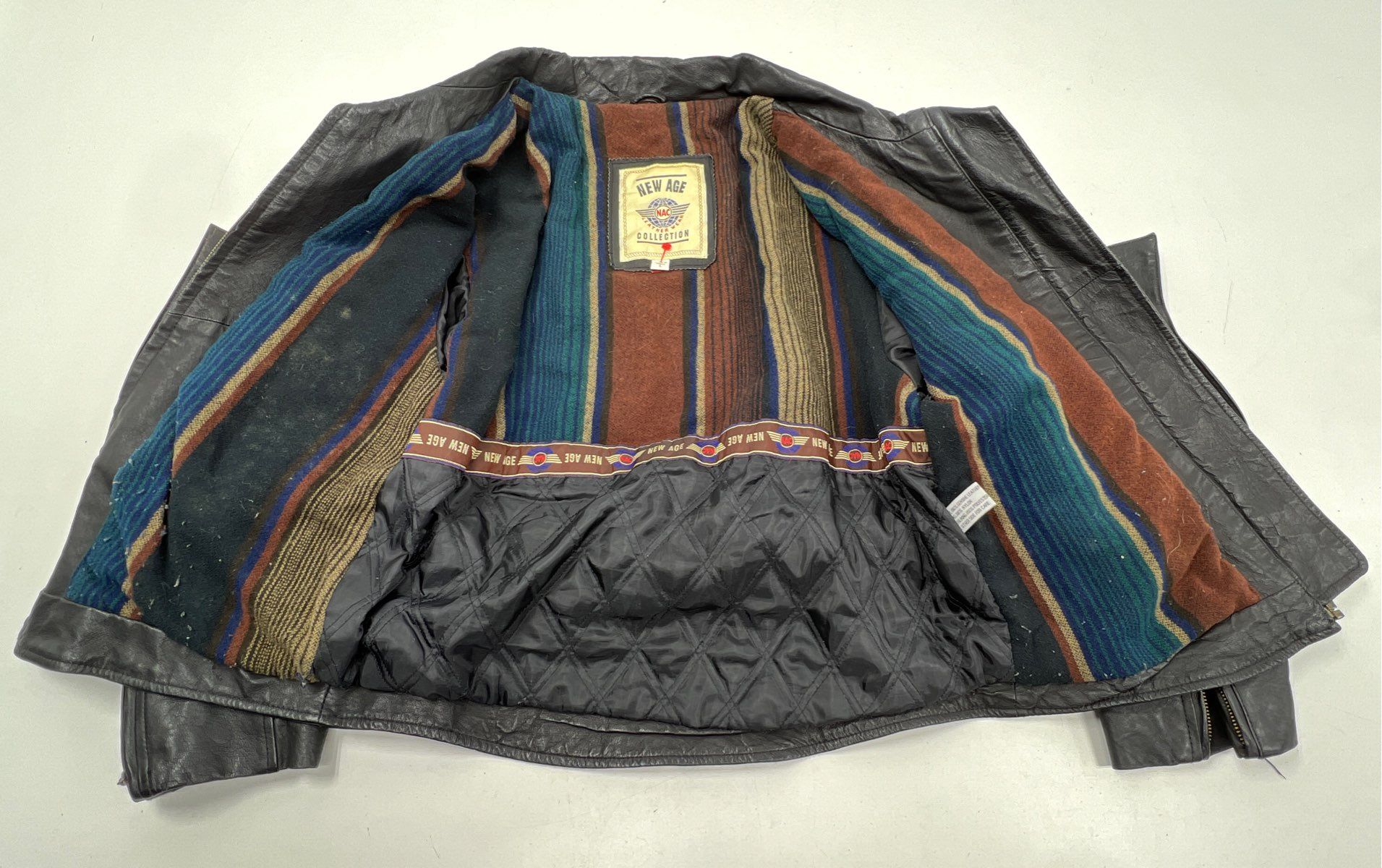 Vintage 90s New Age Collection Belted Leather Jacket Blanket Lined