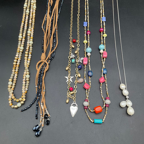Chico's Fashion Jewelry Lot of 5 Necklaces Beaded Gold Silver Tone Boho Multi