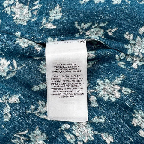 Lauren Ralph Lauren Women's Floral Linen Button Down Shirt Indigo Blue NWT Sz M