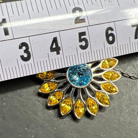 Touchstone Crystal Yellow & Blue Crystal Flower Pendant Necklace
