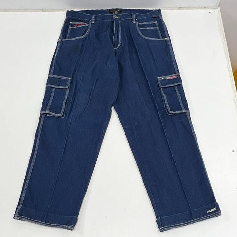 Vintage Y2K Fubu Blue Baggy Fit Cargo Jeans Contrast Stitch Men's Size 38