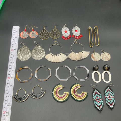 Boho Eclectic Fashion Statement Earrings Jewelry Lot of 13 Pairs Dangles Hoops