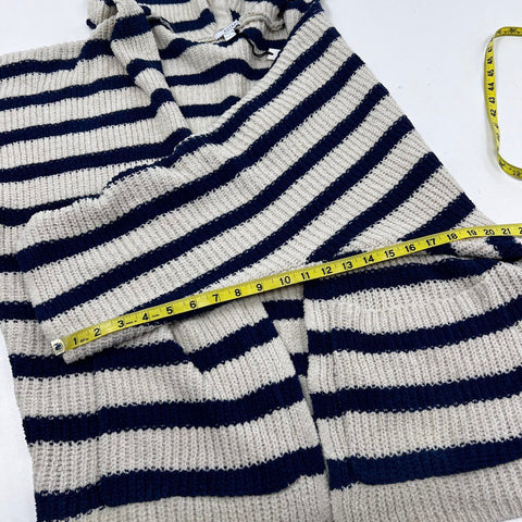 Astars Women's Gelato Cozy Poncho Sweater Oatmeal Blue Striped Hooded Sz M NWT