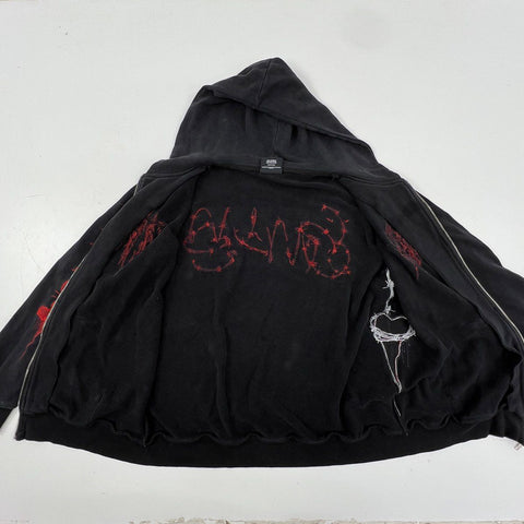 The Used Men's Black Full Zip Hoodie Tour 2024 Graphic Barbed Wire Metal Sz XL