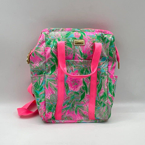 Lilly Pulitzer Pink Green Floral Insulated Cooler Bag Backpack Gold Hardware