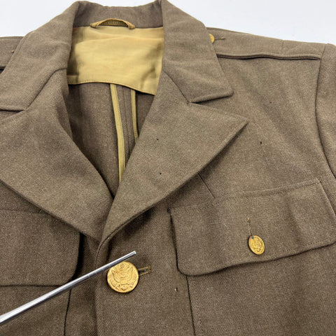 Vintage 1940s US Army Wool 4-Pocket Service Coat Tunic Brass Buttons Sz 38R