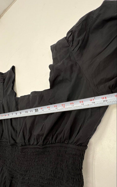 Maeve Women's Black Puff Sleeve Smocked Waist Wide Leg Jumpsuit Sz XLT