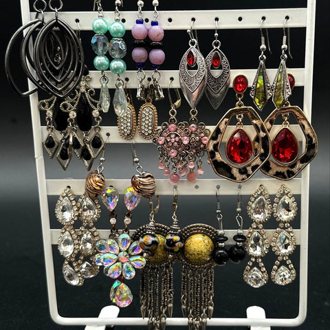 Fashion Earrings Costume Jewelry Lot of 25 Pairs Boho Rhinestone Hoops Dangles