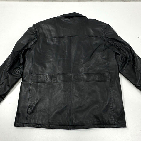 Vintage 90s L.A. Leather California Black Genuine Leather Car Coat Jacket Sz XL