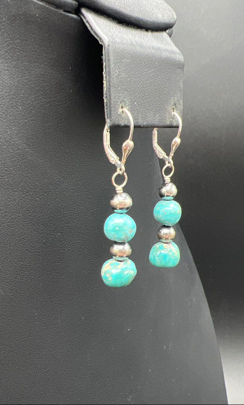 Relios 925 Sterling Silver Turquoise Beaded Dangle Earrings Southwestern