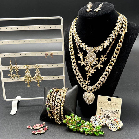 Gold Tone Rhinestone Costume Jewelry Lot Influence Necklaces Bracelets Earrings