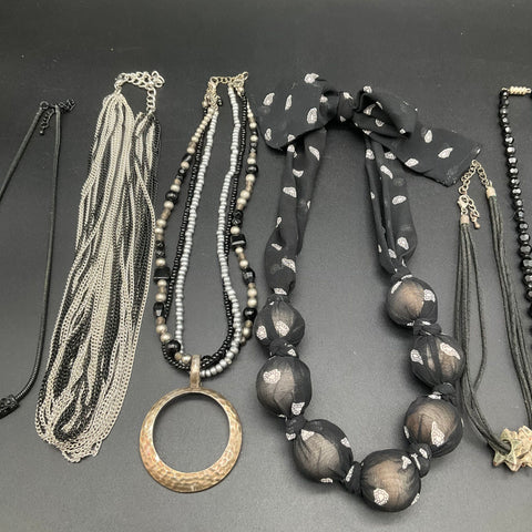 Gothic Statement Jewelry Lot 10 Necklaces Cross Pendant Fabric Beaded 1.14 lb