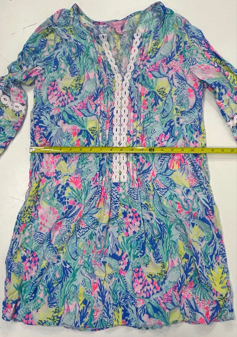 Lilly Pulitzer Women's Multicolor Tropical Rayon Bell Sleeve Tunic Dress Sz M