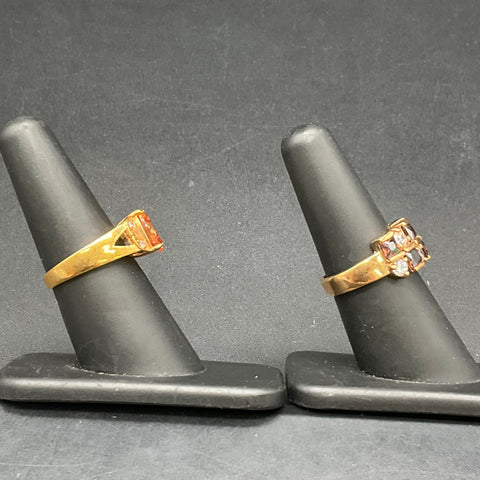 Gold Tone Faux Gemstone Costume Jewelry Lot 2 Cocktail Rings Size 7