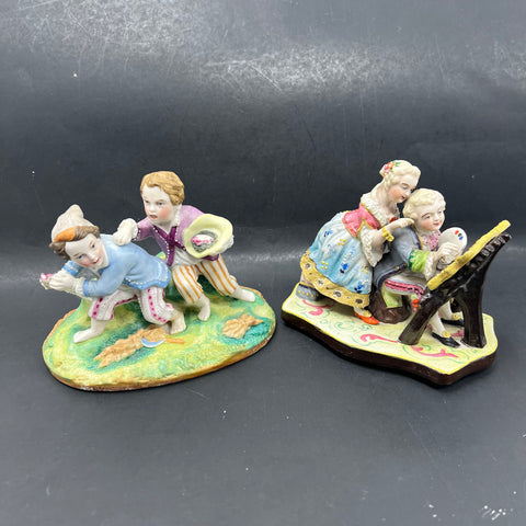 Vintage Dresden Style Porcelain Figurine Lot of 2 Children Figure Groups Antique